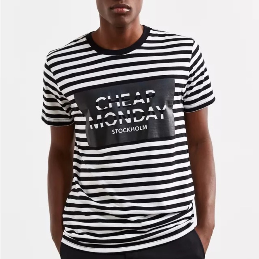 ✨ Cheap Monday Standard Stripe Logo Tee Striped Black and White T-Shirt …
